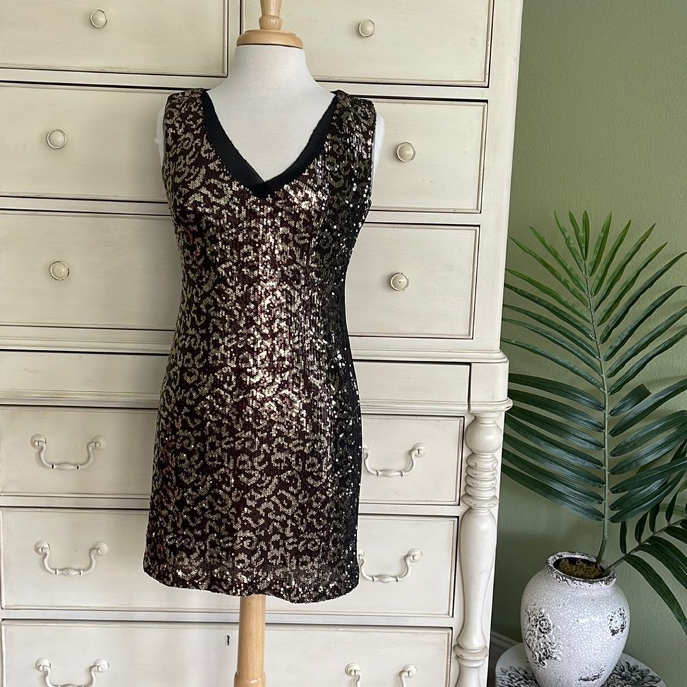 White House Black Market Leopard Sequin Dress size 2